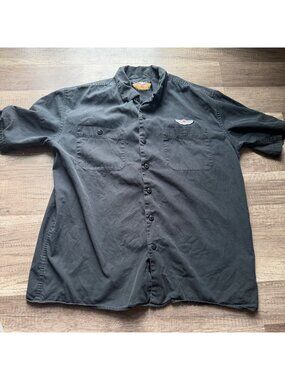 Harley-Davidson Mens Black Button-Up Shirt 100th Anniversary Winged Logo Short S